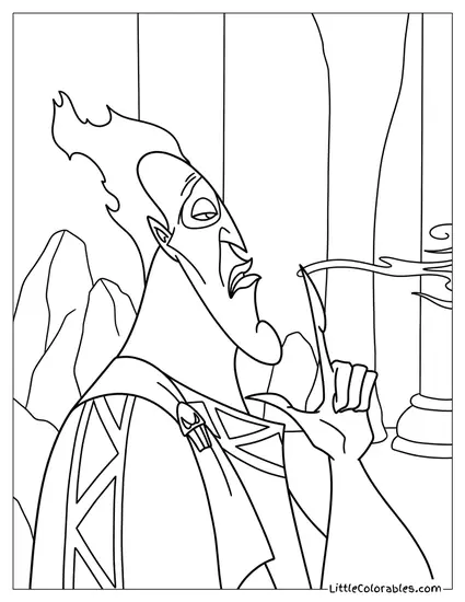 Hades Holding Quill and Scroll with Flourish Coloring Page