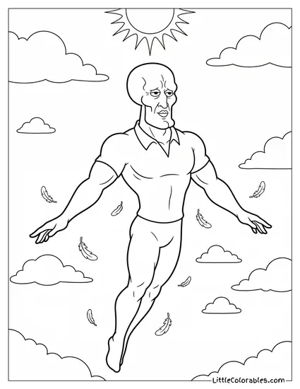 Handsome Squidward Elegantly Falling from Sky Coloring Page