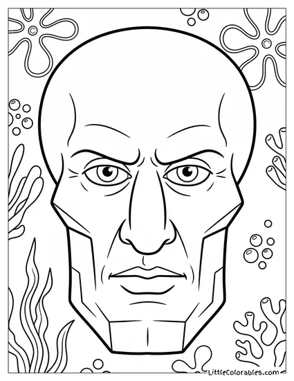 Handsome Squidward with Piercing Eyes Staring Coloring Page