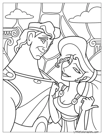 Hercules and Megara Gazing at Each Other Coloring Page