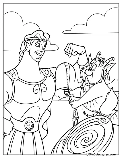 Hercules and Philoctetes Measuring Bicep Coloring Page