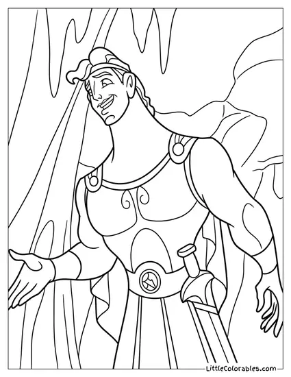 Hercules Smiling and Gesturing with Open Hand Coloring Page