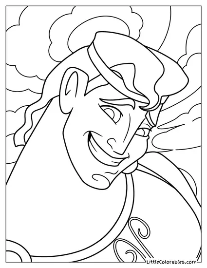 Hercules Smiling in the Clouds Coloring Page
