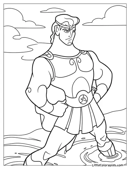 Hercules Standing in Water Coloring Page