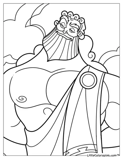 Hercules Zeus Looking Down From Clouds Coloring Page