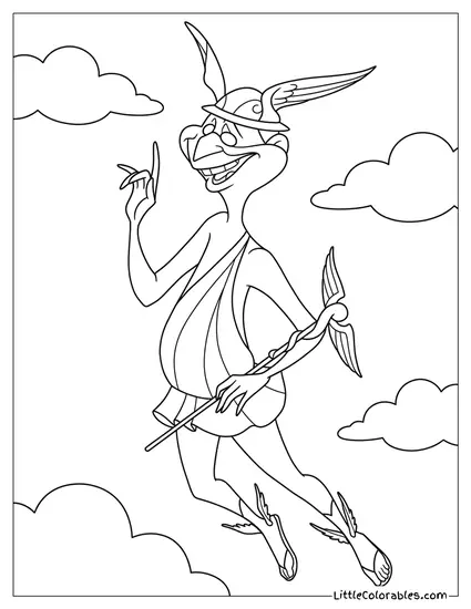 Hermes Flying Through Clouds Pointing Up Coloring Page