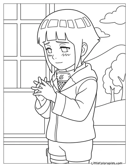 Hinata Clapping Hands in Front of Window Coloring Page