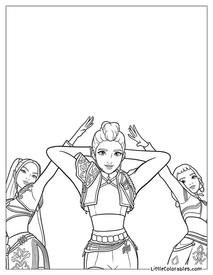 Huntrix Band Center Dancing Coloring Page