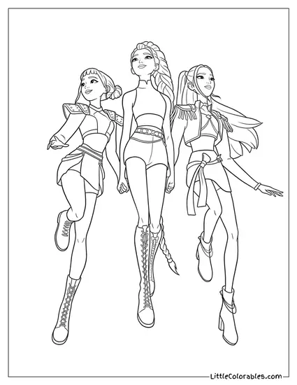 Huntrix Band Trio Levitating on Stage Coloring Page