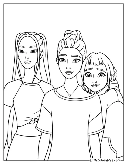 Huntrix Girls Looking at Young Girl Coloring Page