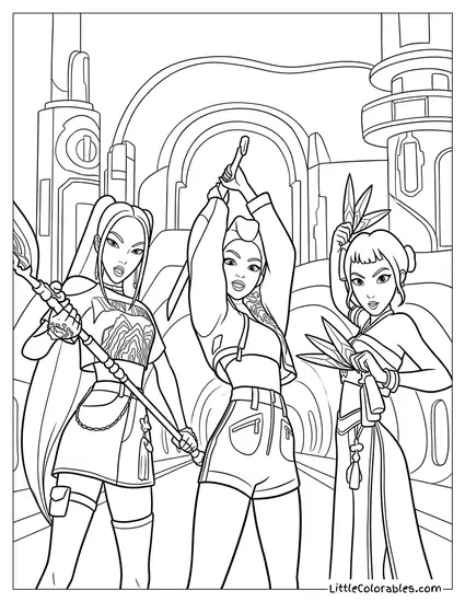 Huntrix Girls Ready to Fight Coloring Page