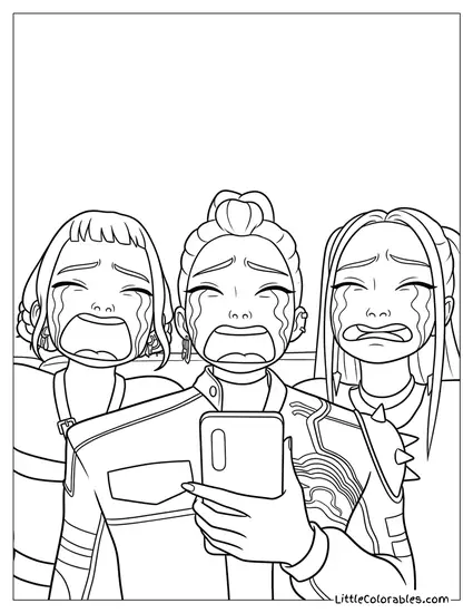 Huntrix Members Crying During Emotional Call Coloring Page