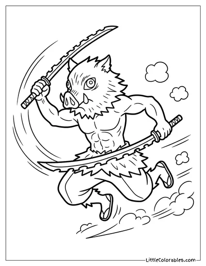 Inosuke Hashing with Swords Coloring Page