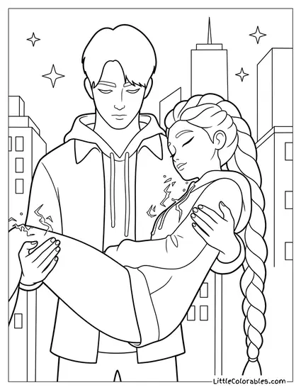 Jinu Carrying Rumi in His Hands Coloring Page