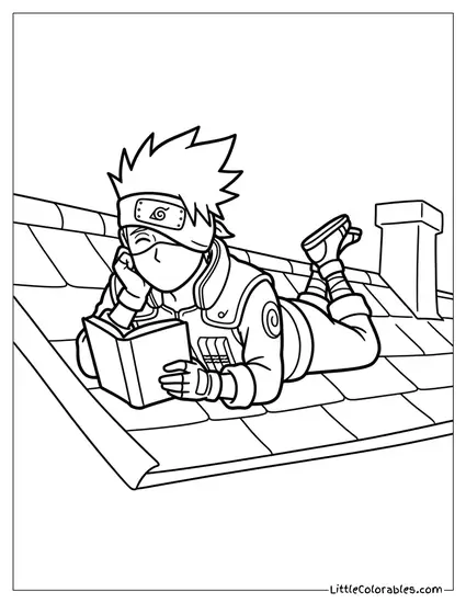 Kakashi Reading a Book on a Roof Coloring Page