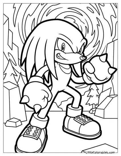 Knuckles Clenching His Fists Ready for Battle Coloring Page
