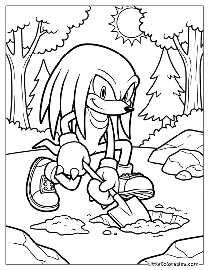 Knuckles Digging a Hole in the Ground Coloring Page