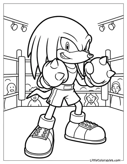 Knuckles Dressed as a Boxer in a Boxing Ring Coloring Page