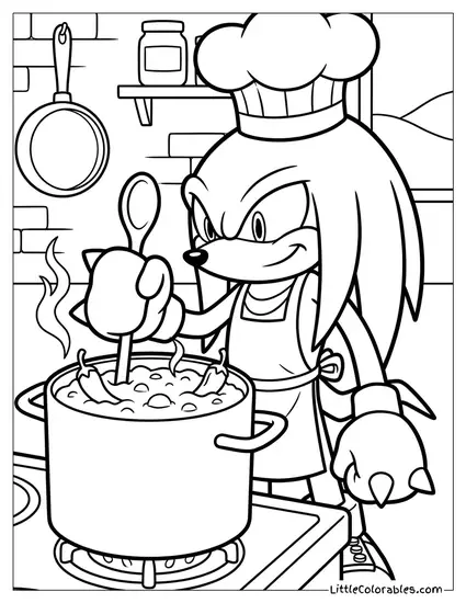Knuckles Dressed as a Chef Cooking a Spicy Meal Coloring Page