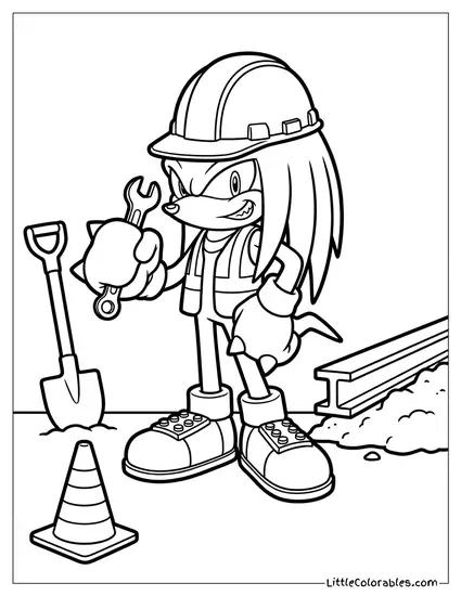 Knuckles Dressed as a Construction Worker with a Hard Hat Coloring Page