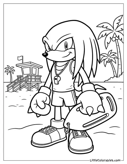 Knuckles Dressed as a Lifeguard at the Beach Coloring Page