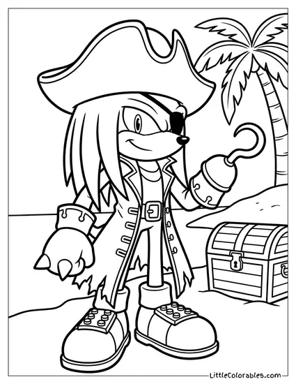 Knuckles Dressed as a Pirate Captain Coloring Page