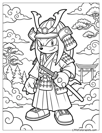 Knuckles Dressed as a Samurai Warrior Coloring Page