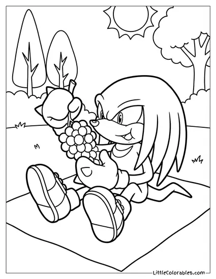 Knuckles Eating a Giant Bunch of Grapes Coloring Page