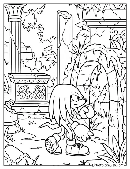 Knuckles Exploring the Mystic Ruins Coloring Page