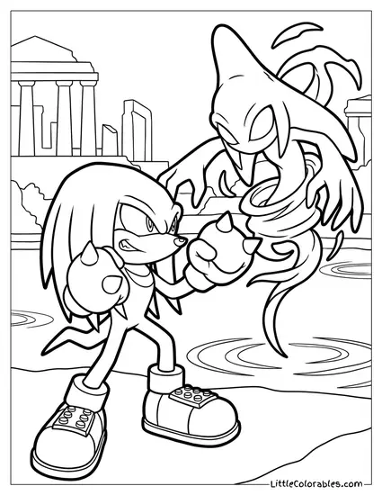 Knuckles Facing Off Against Chaos Zero Coloring Page