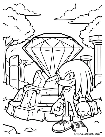 Knuckles Guarding the Master Emerald on Angel Island Coloring Page