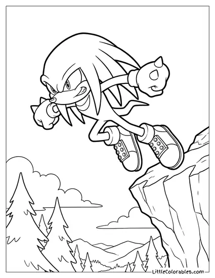 Knuckles Jumping Off a Cliff to Glide Coloring Page