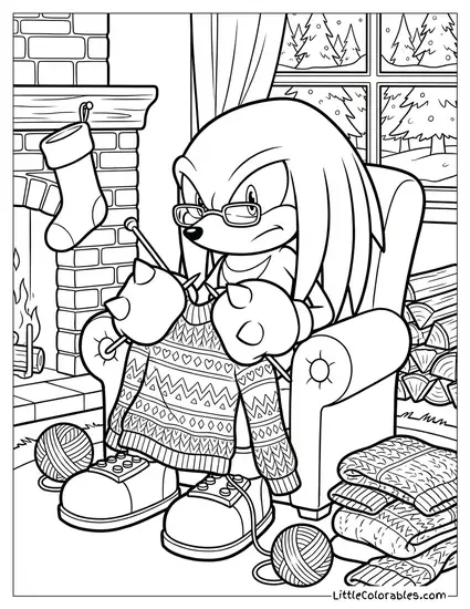Knuckles Knitting a Sweater to Stay Warm Coloring Page