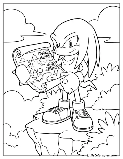 Knuckles Looking at a Map of Angel Island Coloring Page