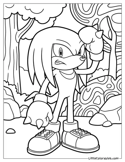 Knuckles Looking Confused and Scratching His Head Coloring Page
