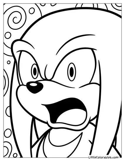 Knuckles Looking Shocked with Wide Eyes Coloring Page