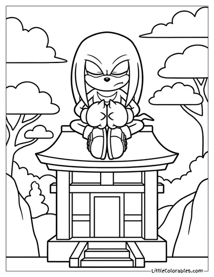 Knuckles Mediating on Top of a Shrine Coloring Page