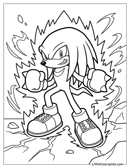 Knuckles Powering Up with Red Aura Coloring Page