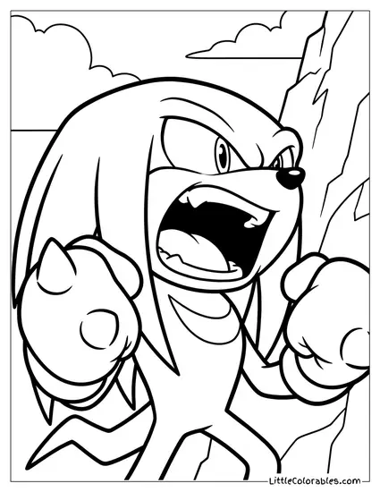 Knuckles Shouting a Primal Victory Roar Coloring Page