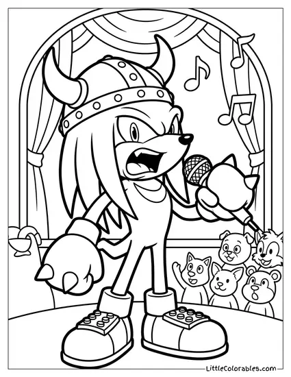 Knuckles Singing Opera with a Viking Helmet Coloring Page