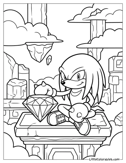 Knuckles Sitting on the Altar of the Master Emerald Coloring Page