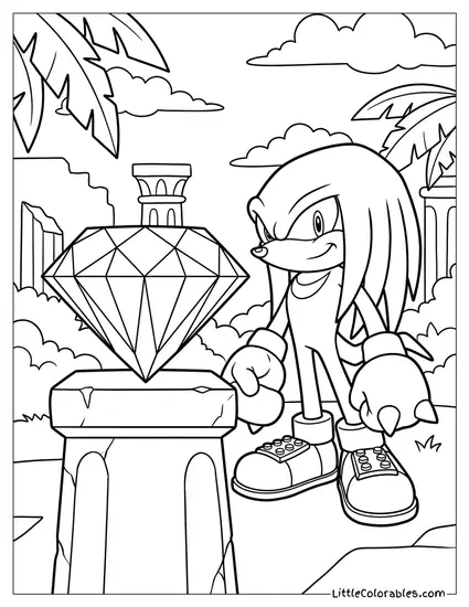 Knuckles Standing Next to the Master Emerald Coloring Page