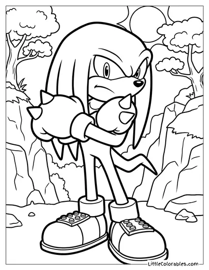 Knuckles Standing with Arms Crossed Looking Serious Coloring Page