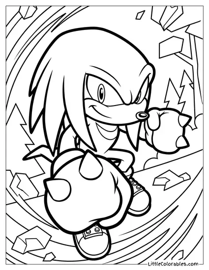 Knuckles Throwing a Powerful Punch at the Camera Coloring Page