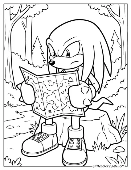 Knuckles Trying to Read a Map but Holding It Upside Down Coloring Page