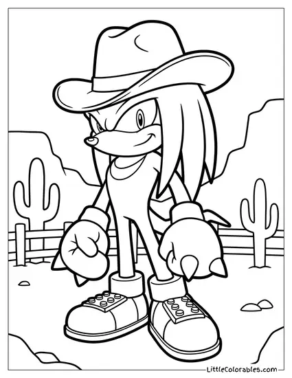 Knuckles Wearing a Cowboy Hat and Hat Coloring Page