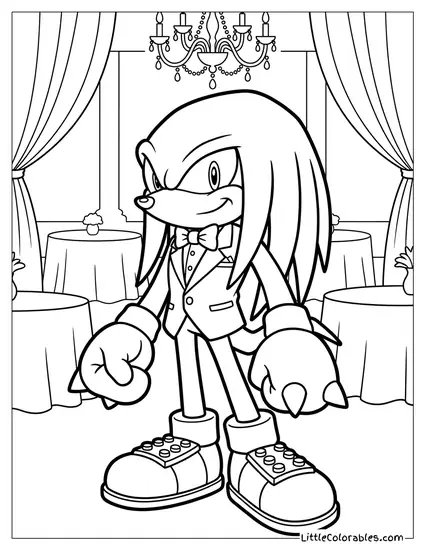 Knuckles Wearing a Tuxedo for a Formal Event Coloring Page