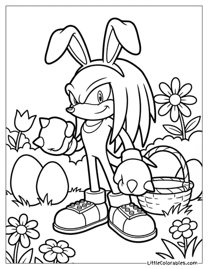 Knuckles Wearing Bunny Ears for Easter Coloring Page
