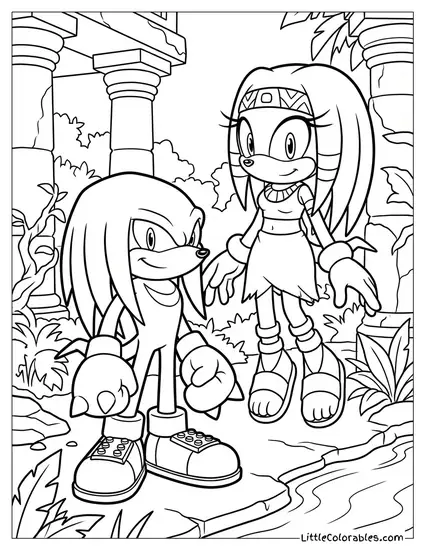 Knuckles With Tikal the Echidna Spirit Coloring Page