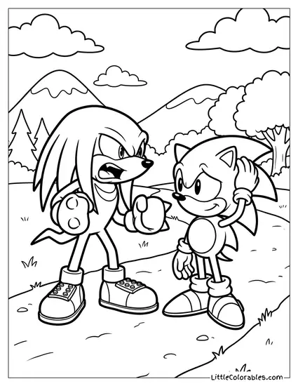 Knuckles Yelling at Sonic for Being Reckless Coloring Page